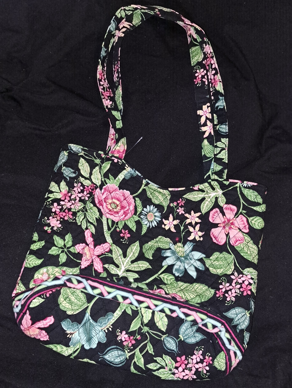 Floral Quilted Shoulder VERA BRADLEY Bag - Black with Pink & Green